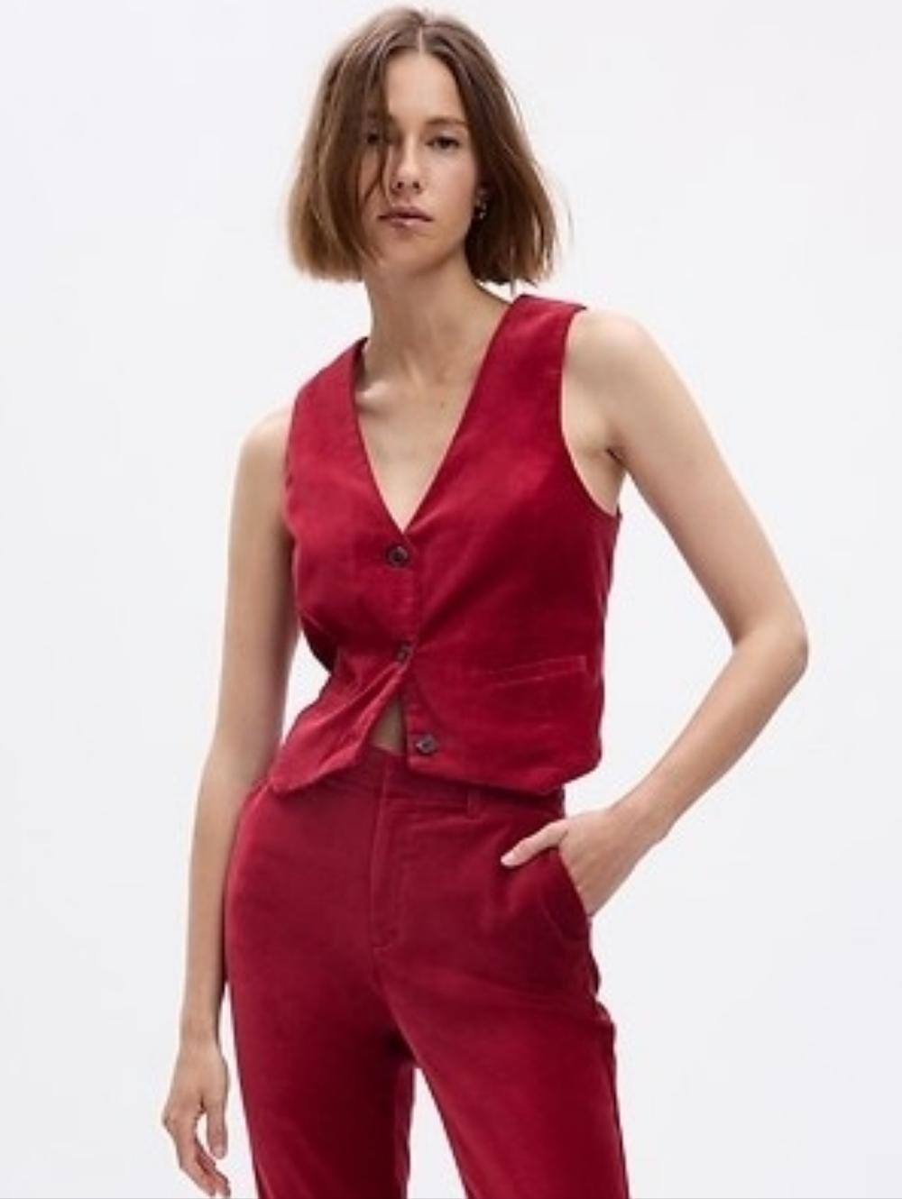GAP Red Velvet Button-Up Vest